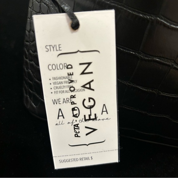 AOTA Elena Black Vegan Leather Croc Embossed Bucket Bag & Crossbody • NWT - Picture 7 of 16